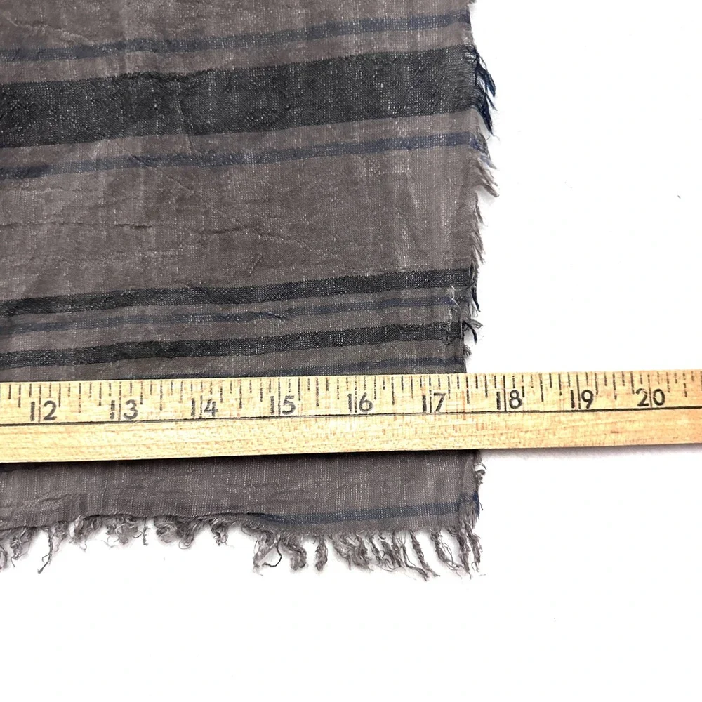 Spontini Paris Mens 17x70 Striped Scarf Brown Gray Frayed Edge Lightweight Gauze